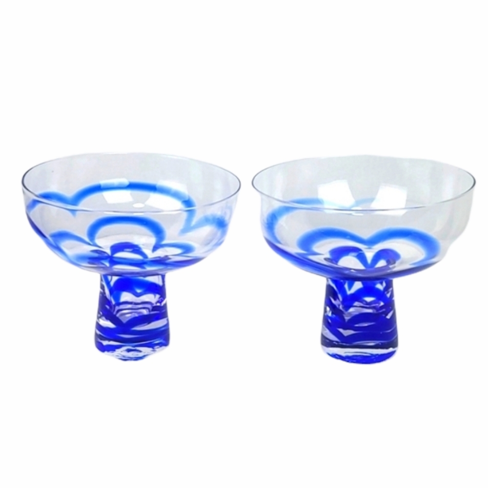 Pier One clear and cobalt blue margarita glasses